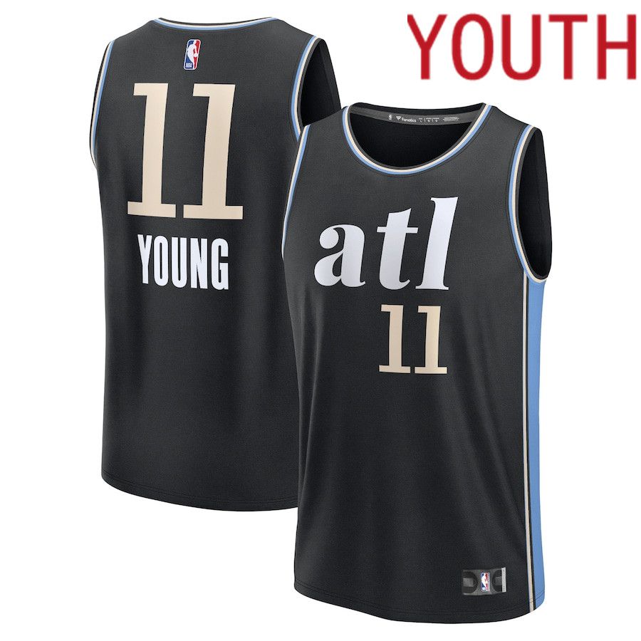 Youth Atlanta Hawks 11 Trae Young Fanatics Branded Black City Edition 2023-24 Fast Break NBA Jersey